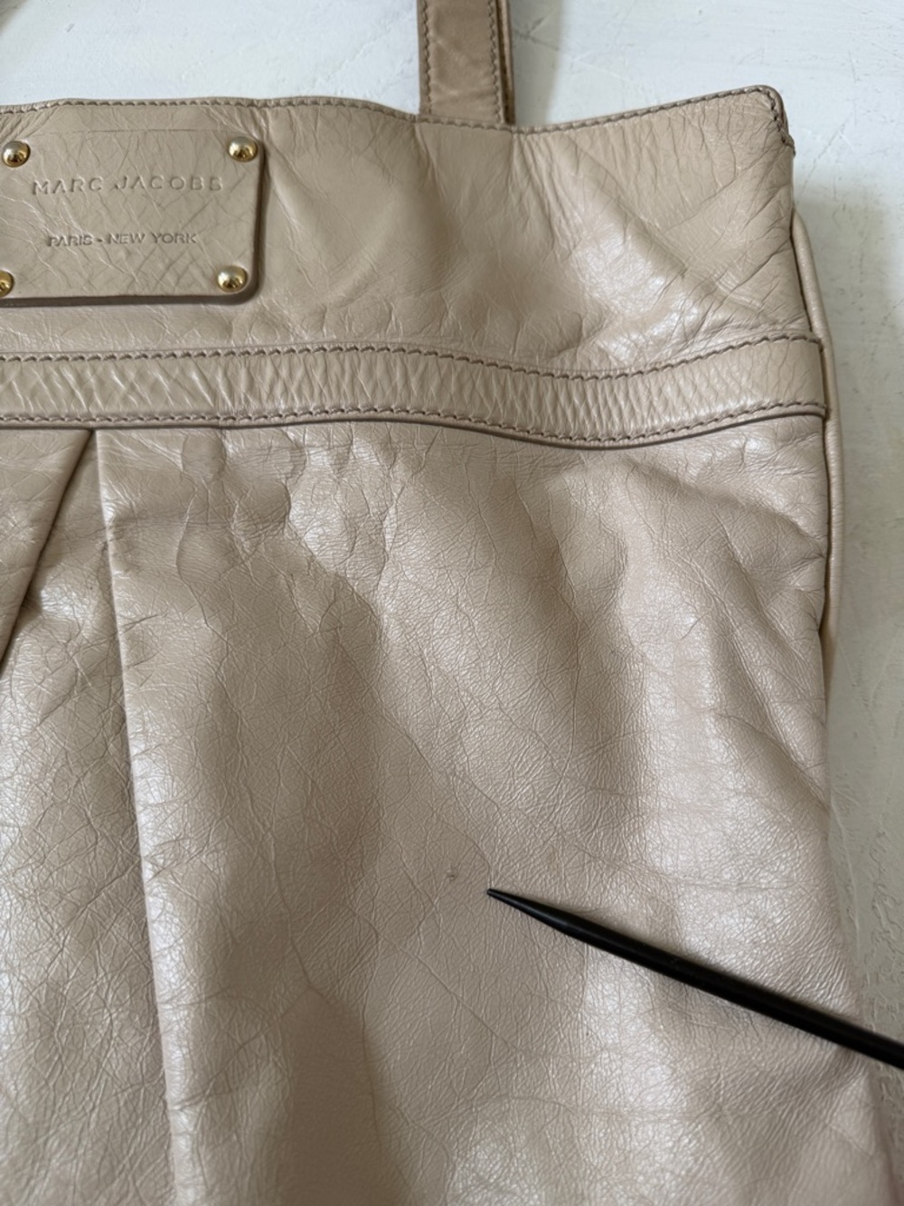 Marc Jacobs Vintage Y2K Beige Leather Tote Bag Shoulder Bag - Picture 9 of 12